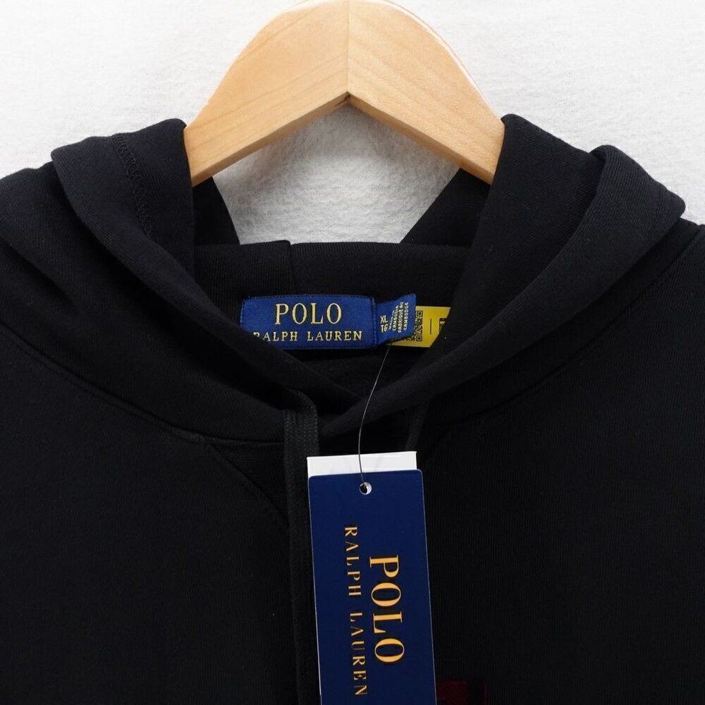 Polo Ralph Lauren Men's Slim Fit Checked Big Pony Logo Fleece Hoodie Black XL - Picture 9 of 15